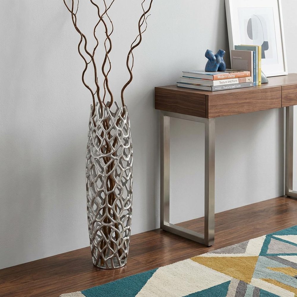 47" Aluminum Silver Twigs Cylinder Floor Vase HomeRoots