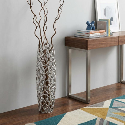 47" Aluminum Silver Twigs Cylinder Floor Vase HomeRoots