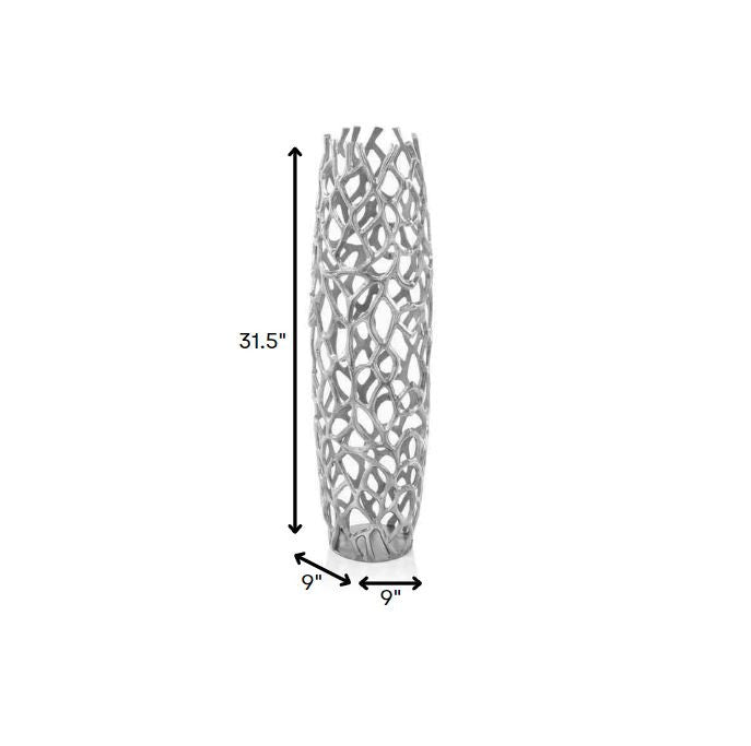 47" Aluminum Silver Twigs Cylinder Floor Vase HomeRoots