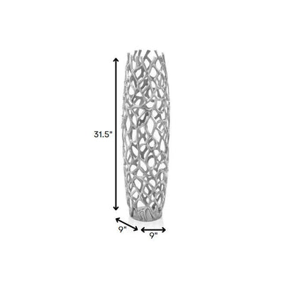 47" Aluminum Silver Twigs Cylinder Floor Vase HomeRoots