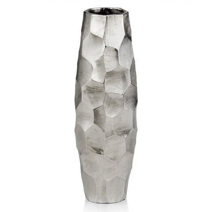 14" Aluminum Silver Faceted Geometric Cylinder Table Vase HomeRoots