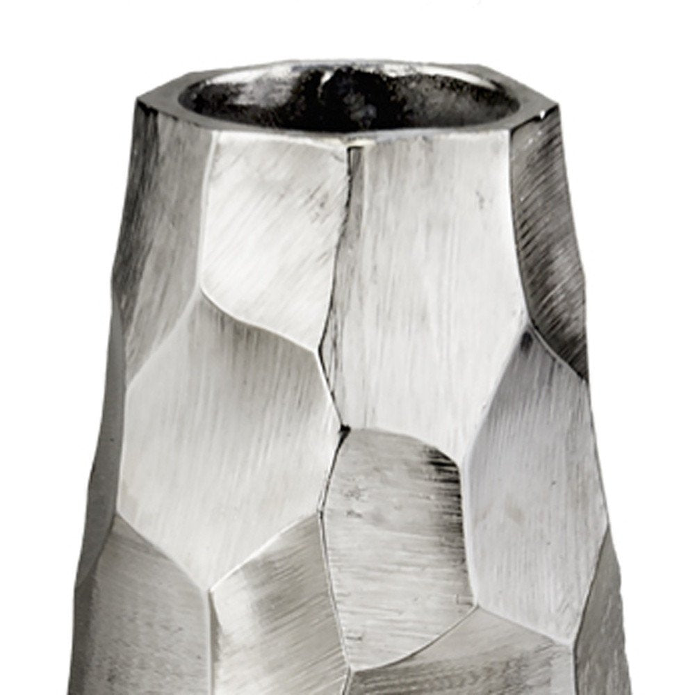 14" Aluminum Silver Faceted Geometric Cylinder Table Vase HomeRoots