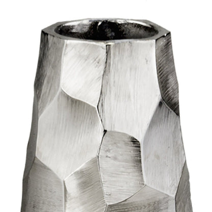 14" Aluminum Silver Faceted Geometric Cylinder Table Vase HomeRoots