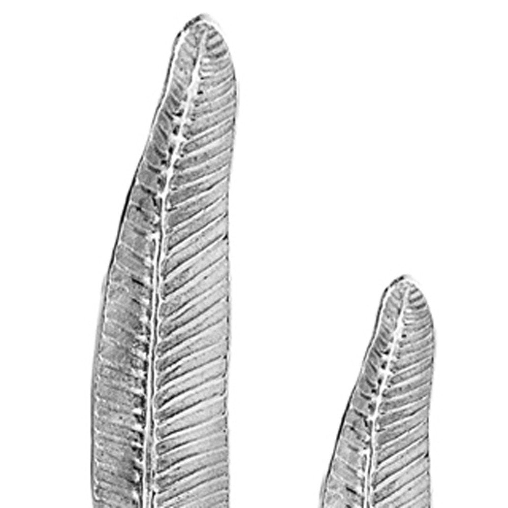 Set of Two Silver Aluminum Tall Feather Tabletop Sculptures HomeRoots