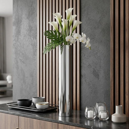 40" Silver Aluminum Cylindrical Floor Vase HomeRoots