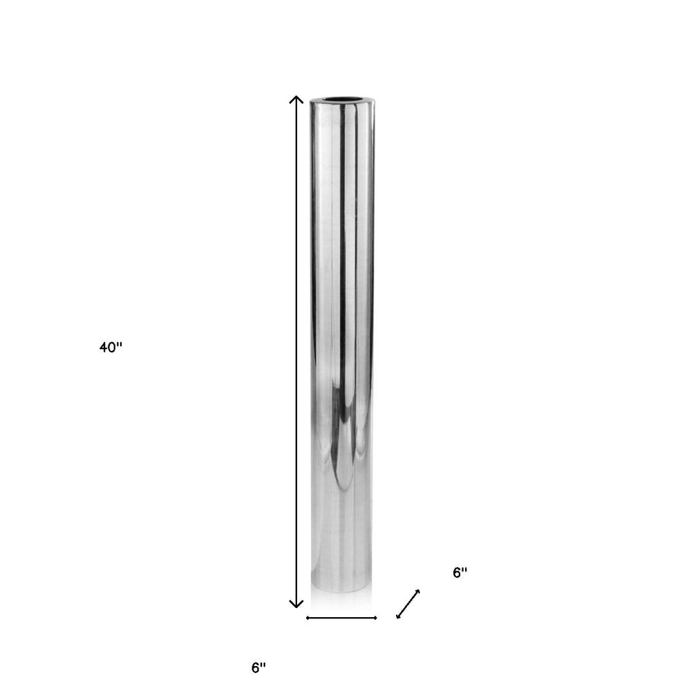 40" Silver Aluminum Cylindrical Floor Vase HomeRoots