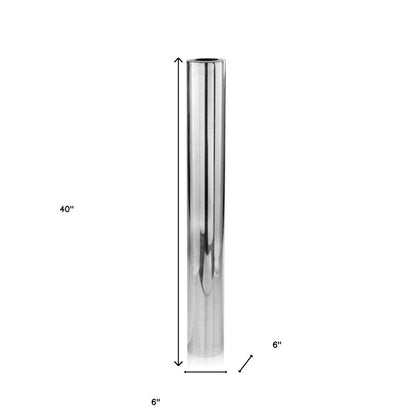 40" Silver Aluminum Cylindrical Floor Vase HomeRoots