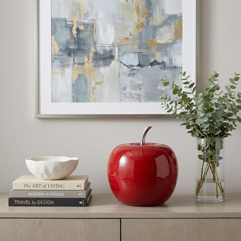 11" Red and Silver Aluminum Decorative Apple HomeRoots