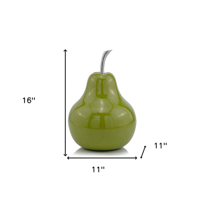 16" Green Aluminum Decorative Pear Tabletop Sculpture