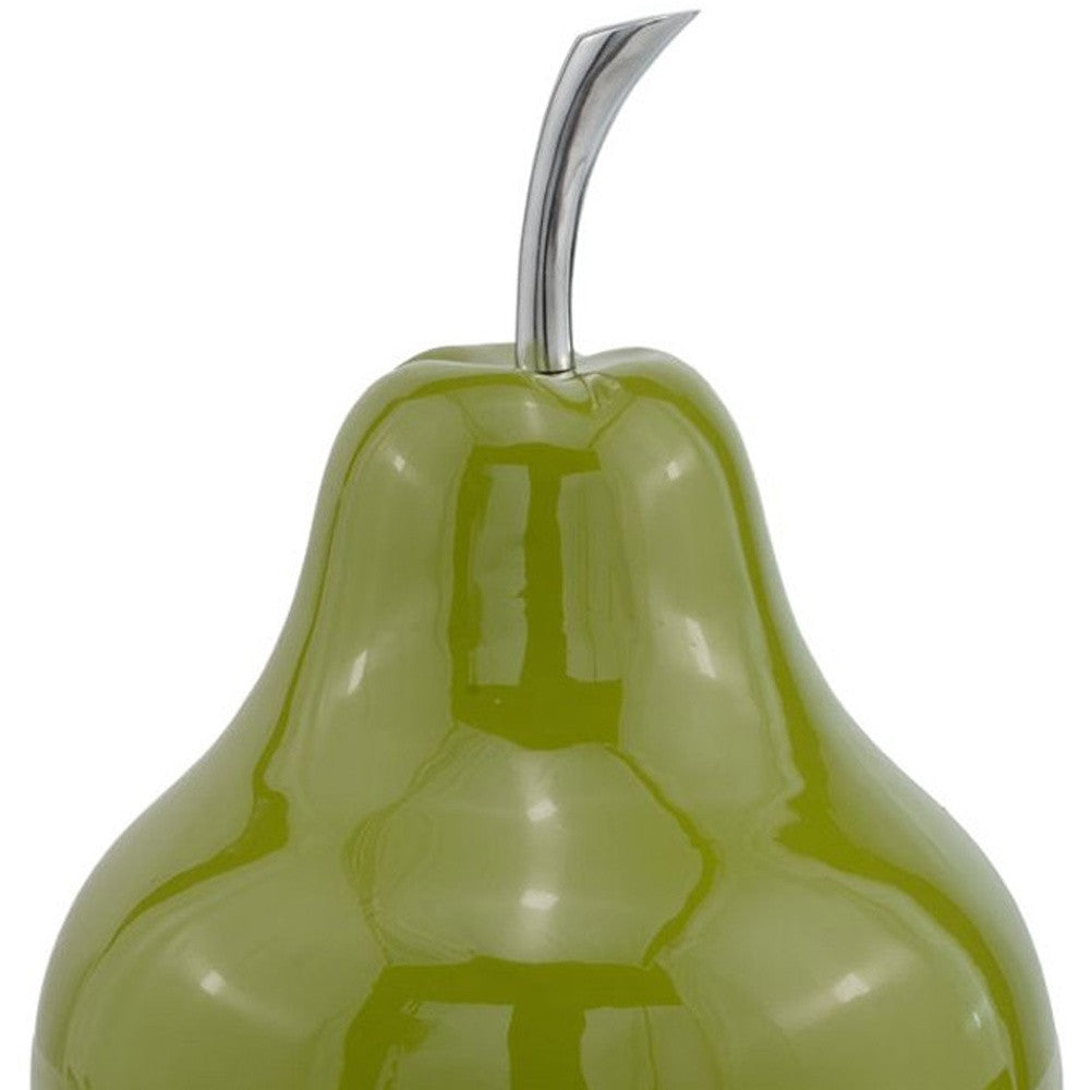 16" Green Aluminum Decorative Pear Tabletop Sculpture