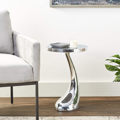 21" Silver Aluminum Round Abstract End Table HomeRoots