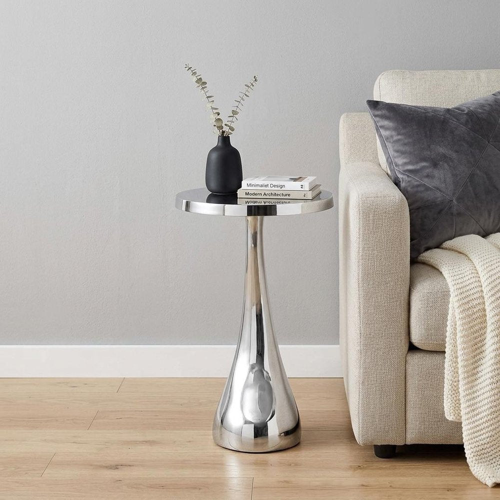 21" Silver Aluminum Round Abstract End Table — view 7