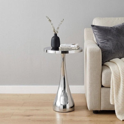 21" Silver Aluminum Round Abstract End Table HomeRoots