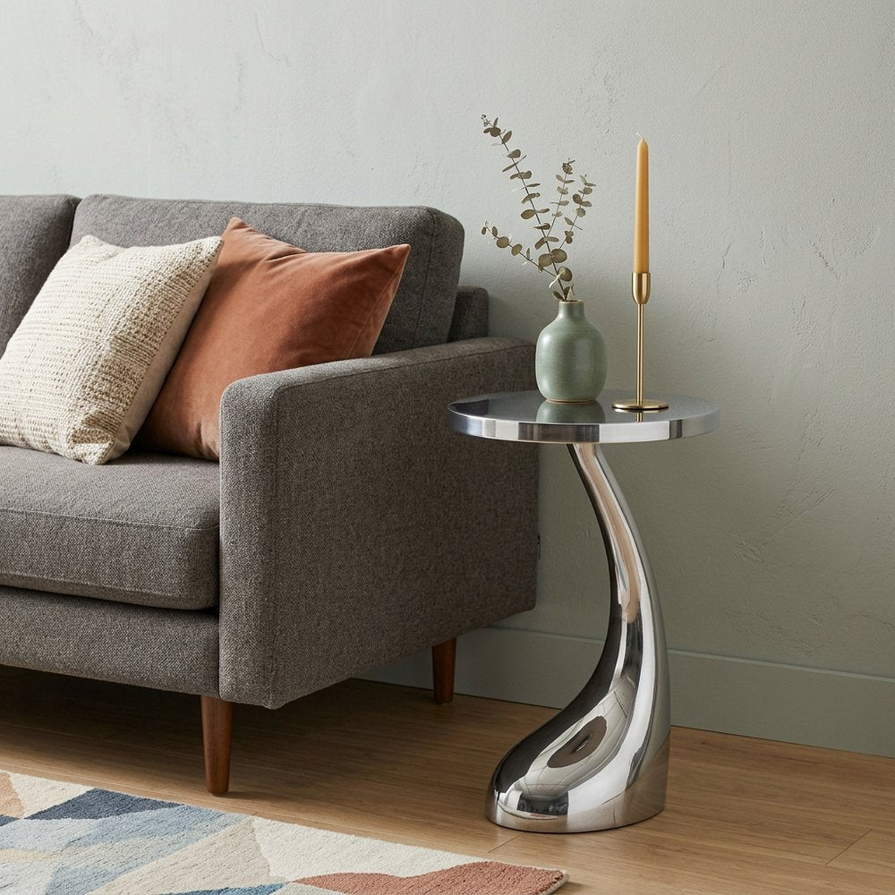 21" Silver Aluminum Round Abstract End Table — view 8