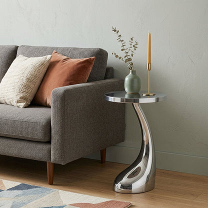 21" Silver Aluminum Round Abstract End Table HomeRoots