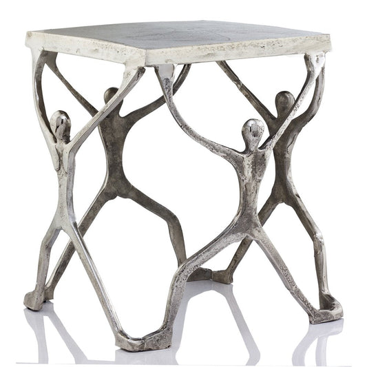 18" Silver And Antiqued White Aluminum Square End Table HomeRoots
