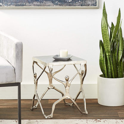 18" Silver And Antiqued White Aluminum Square End Table HomeRoots
