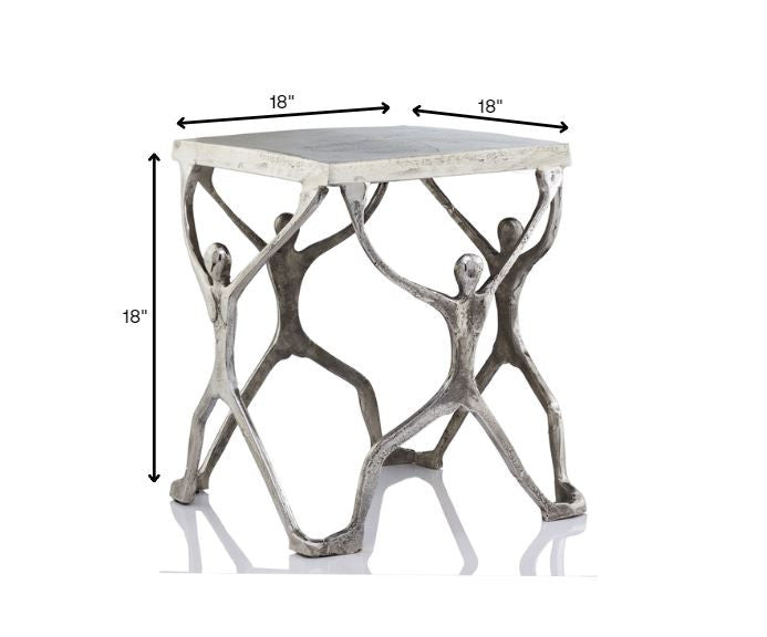 18" Silver And Antiqued White Aluminum Square End Table HomeRoots