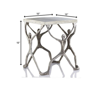 18" Silver And Antiqued White Aluminum Square End Table HomeRoots