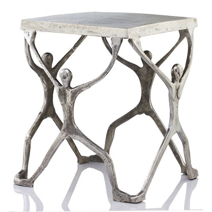18" Silver And Antiqued White Aluminum Square End Table HomeRoots
