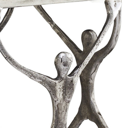 18" Silver And Antiqued White Aluminum Square End Table HomeRoots
