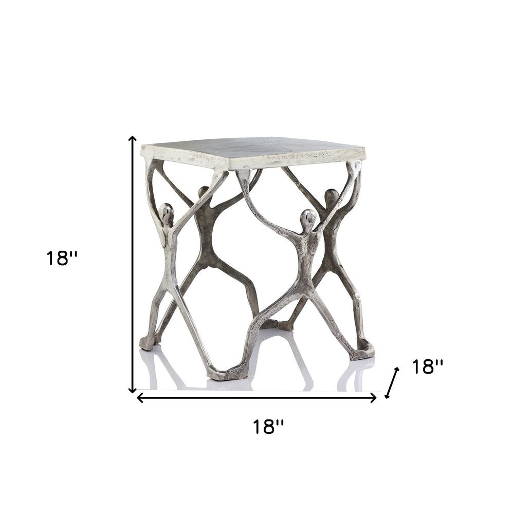 18" Silver And Antiqued White Aluminum Square End Table HomeRoots