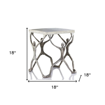 18" Silver And Antiqued White Aluminum Square End Table HomeRoots