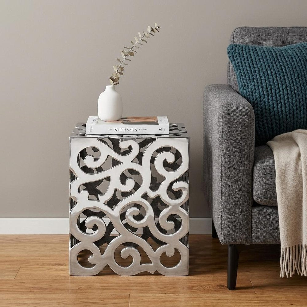 17" Silver Aluminum Square End Table HomeRoots