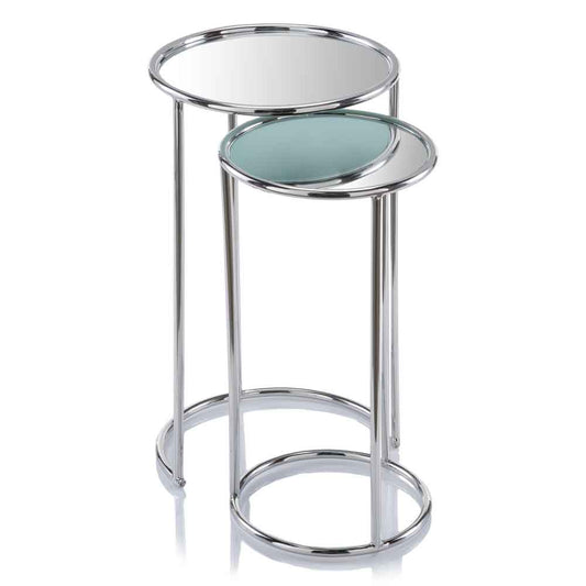 22" Silver Aluminum Round Mirrored End Table