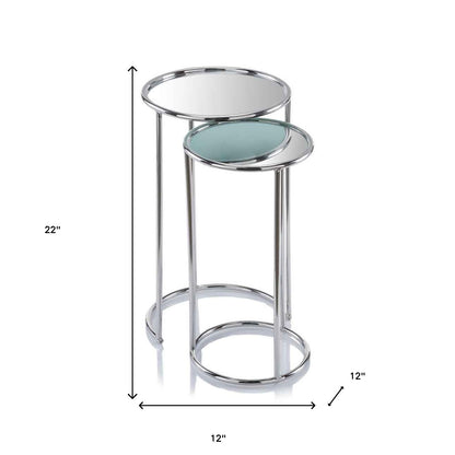 22" Silver Aluminum Round Mirrored End Table