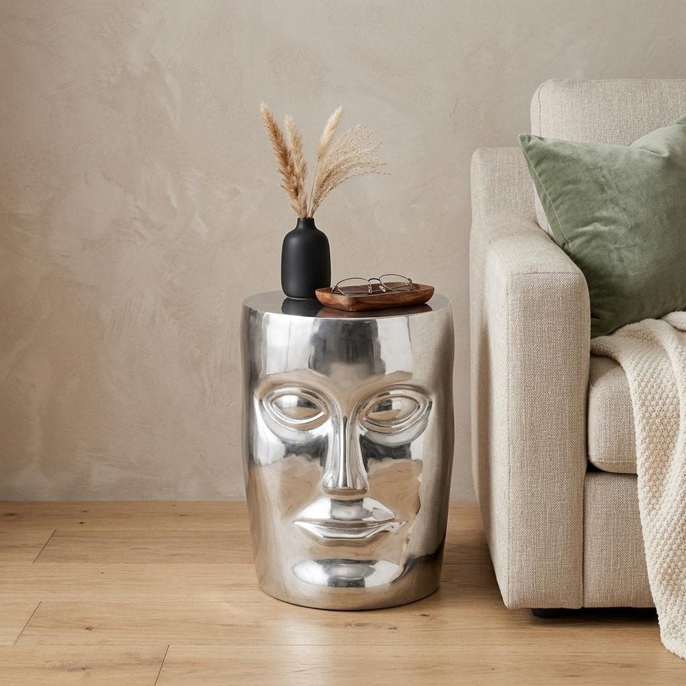 18" Silver Aluminum Faces Round End Table HomeRoots
