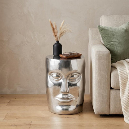 18" Silver Aluminum Faces Round End Table HomeRoots