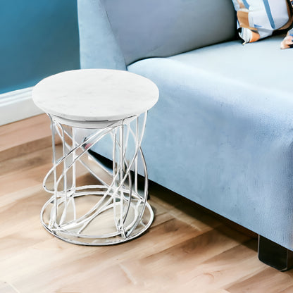 21" White Marble Round End Tables