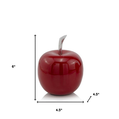 6" Red Aluminum Decorative Apple Tabletop Sculpture