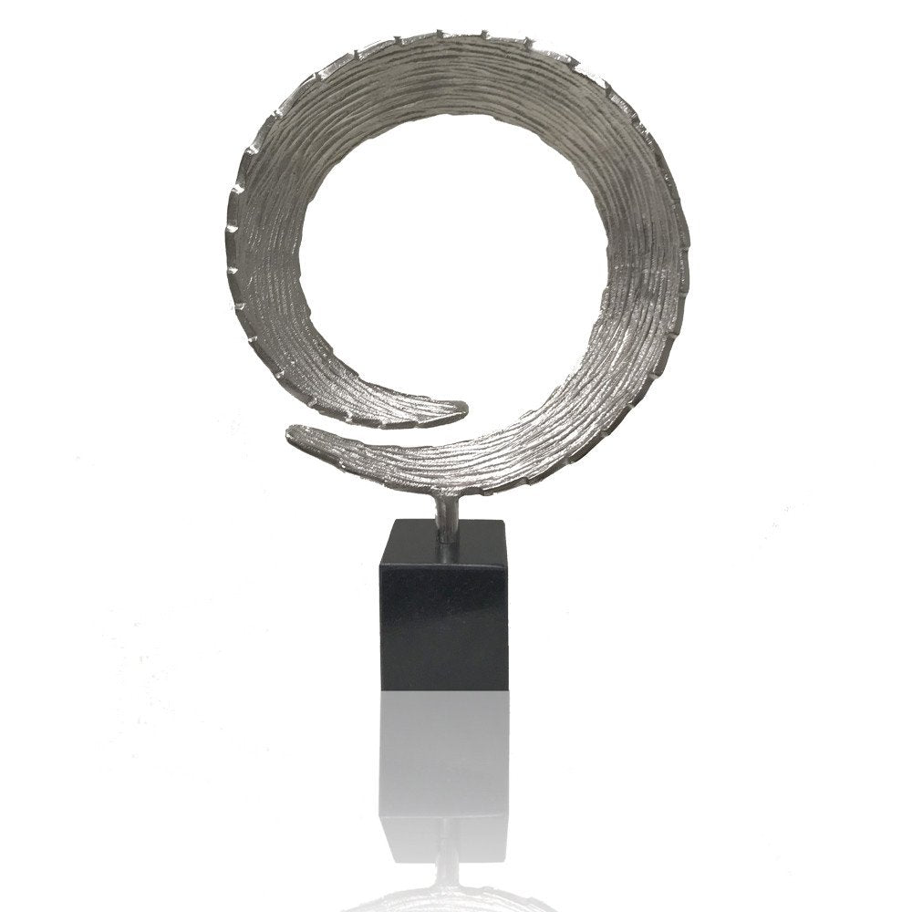 17" Black and Silver Marble and Aluminum Tabletop Sculpture HomeRoots