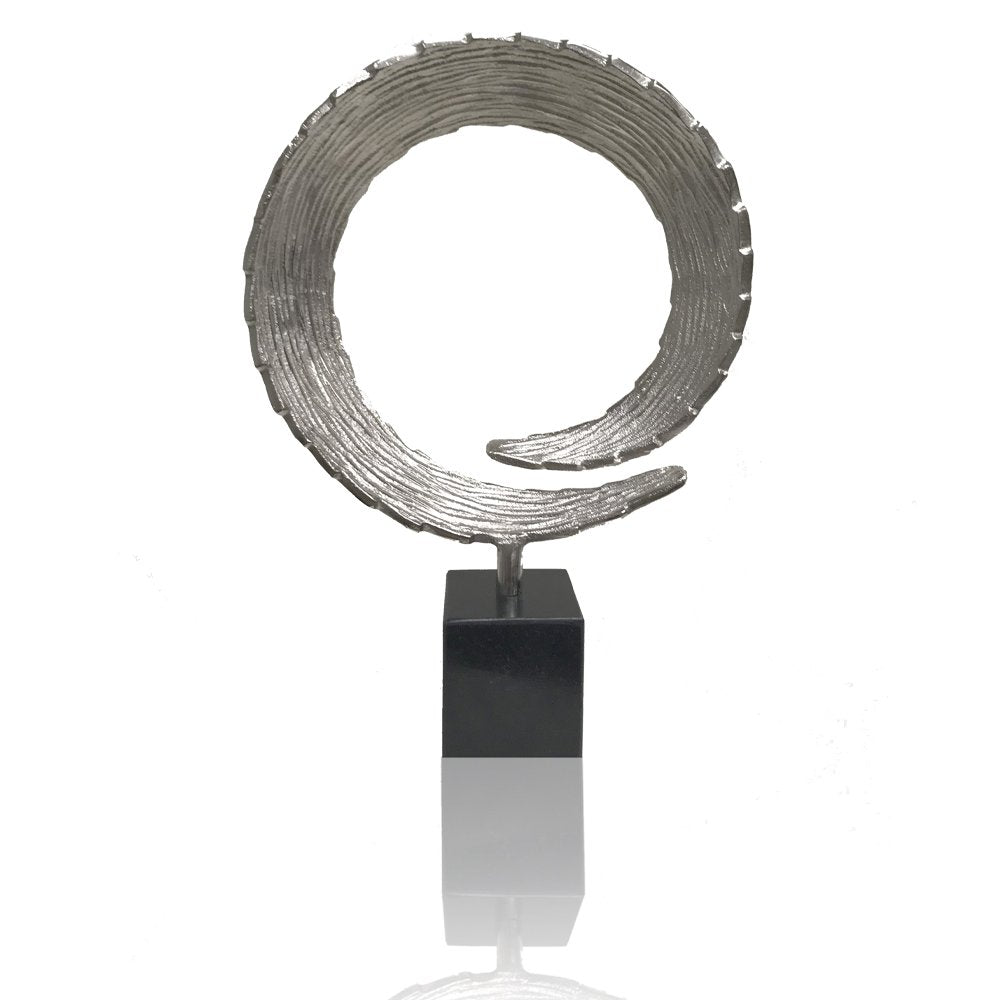 17" Black and Silver Marble and Aluminum Tabletop Sculpture HomeRoots