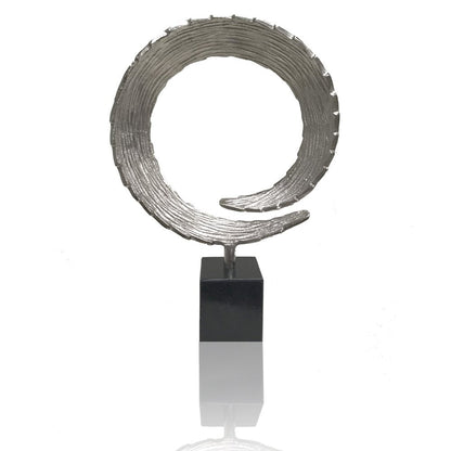 17" Black and Silver Marble and Aluminum Tabletop Sculpture HomeRoots