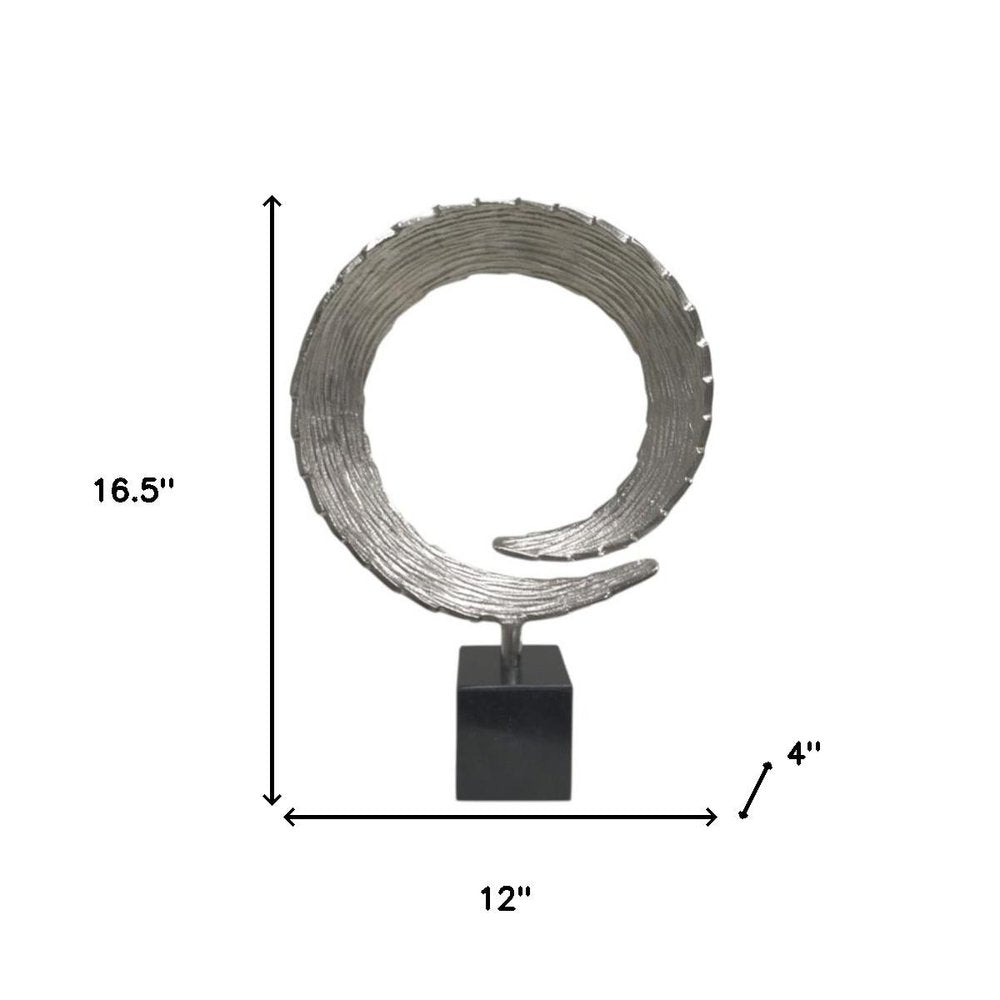 17" Black and Silver Marble and Aluminum Tabletop Sculpture HomeRoots