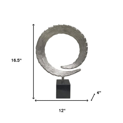 17" Black and Silver Marble and Aluminum Tabletop Sculpture HomeRoots