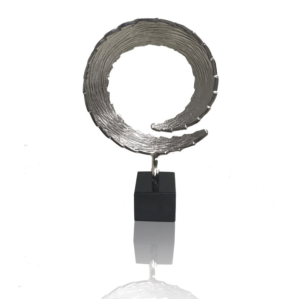 17" Black and Silver Marble and Aluminum Tabletop Sculpture HomeRoots