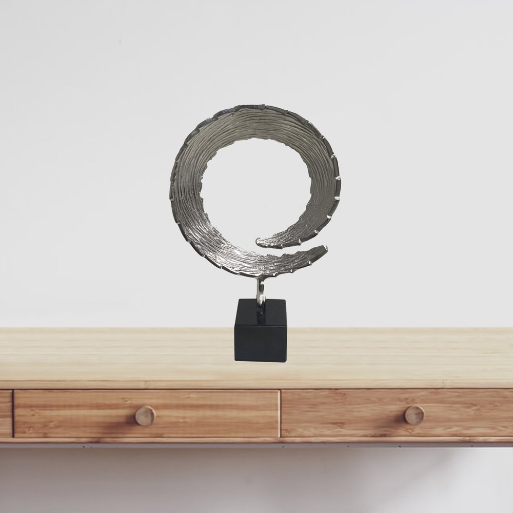 17" Black and Silver Marble and Aluminum Tabletop Sculpture HomeRoots