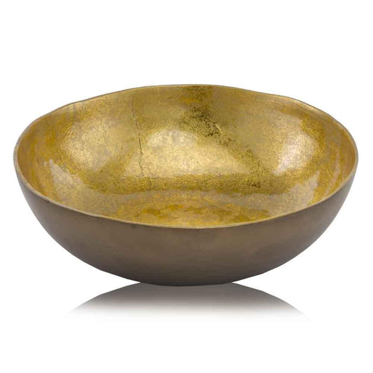 17" X 17" X 4.5" Gold & Bronze Metal Large Round - Bowl - FurniFindUSA