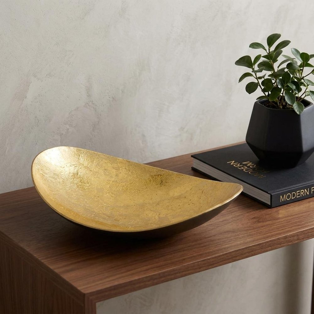 11" Gold and Bronze Aluminum Oval Centerpiece Bowl HomeRoots