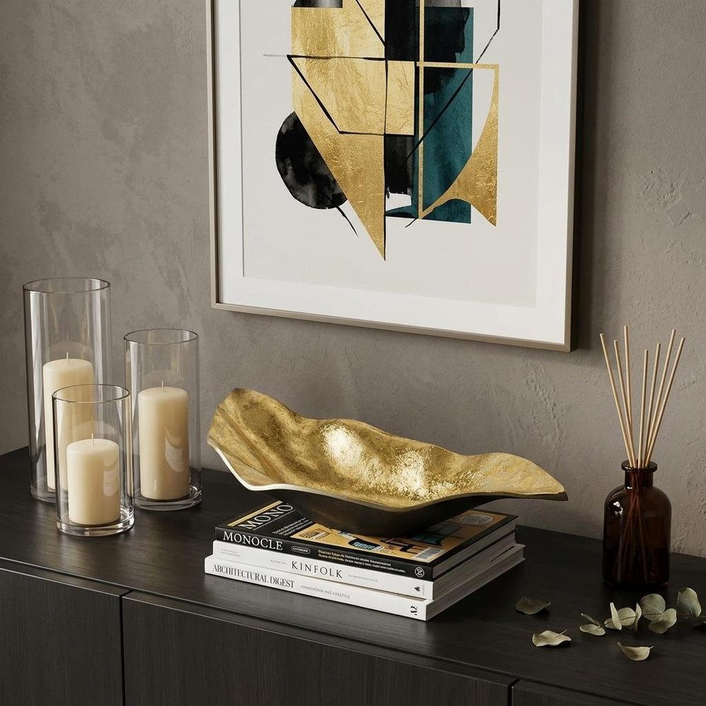 18" Gold Modern Wavy Aluminum Centerpiece Bowl HomeRoots