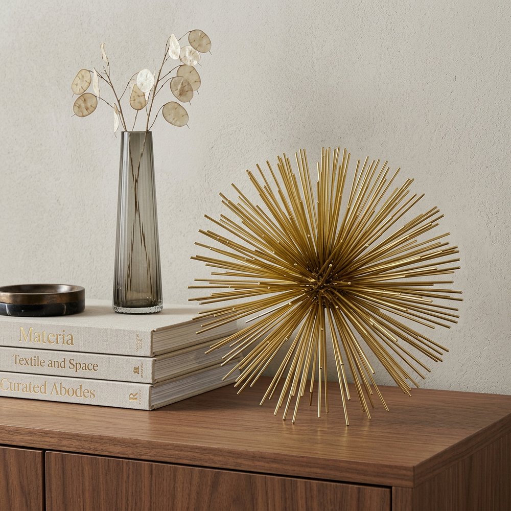 8" Gold Metal Sea Urchin Spiky Sphere HomeRoots