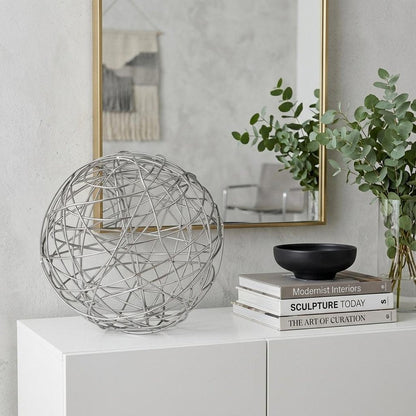 12" Silver Iron Decorative Orb Tabletop Sculpture HomeRoots
