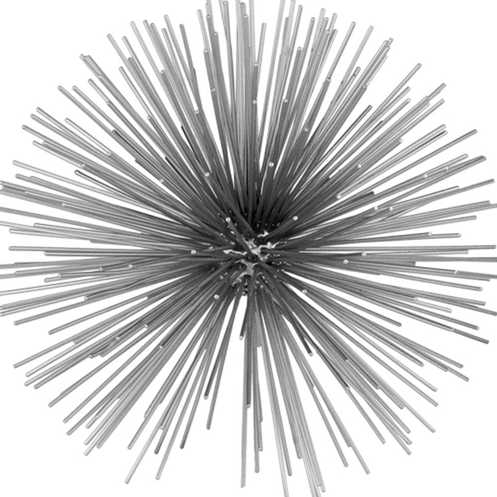 8" Silver Metal Spiky Sphere Tabletop Sculpture HomeRoots