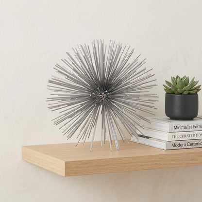 8" Silver Metal Spiky Sphere Tabletop Sculpture HomeRoots