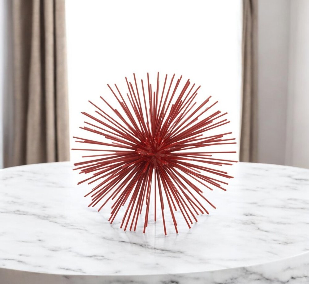 10" Red Iron Decorative Spiky Sphere Tabletop Sculpture HomeRoots