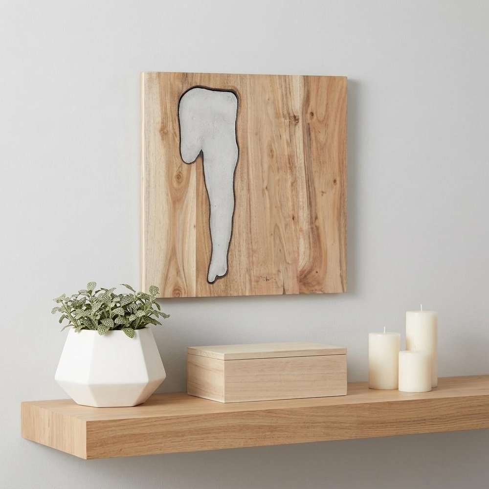 13" X 13" X 1" Silver Natural Wood And Metal Wall Tile — view 6